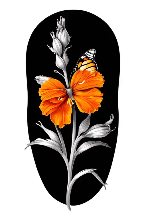 Gladiolus Flower With Orange Butterfly Flying