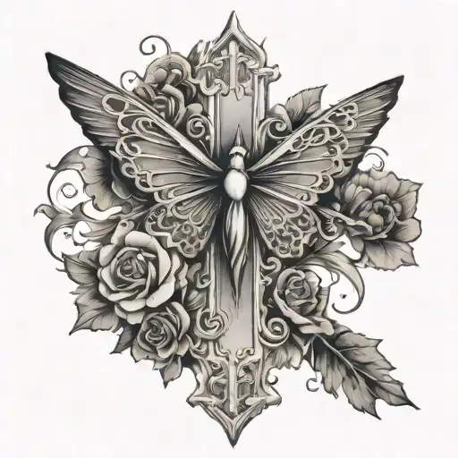 Cross And Cardinal And Butterfly Flying