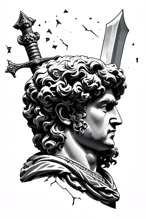 Alexander The Great Statue Head Bust Cracked With Dagger Behind It