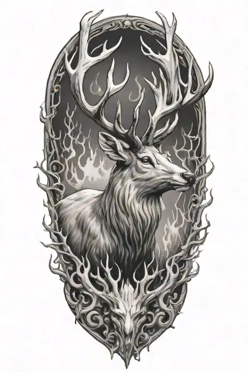 White Stag With Antlers On Fire