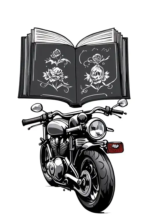 Motorcycle And Book Open With Sword Piercing