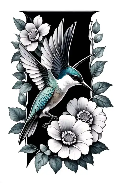 Humming Bird With 8 Flowers