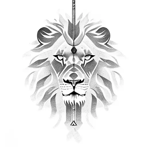 Lion With Hidden Spartan Warrior Holding A Shield And Spear