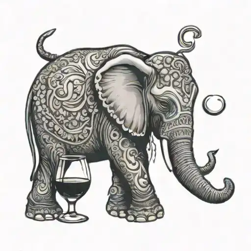 Elephant From Behind And Wine Glass