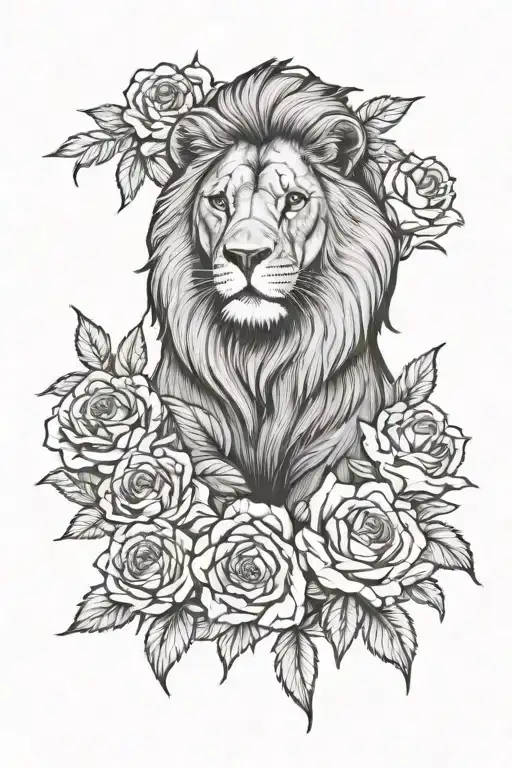 Lion And Roses Blooming