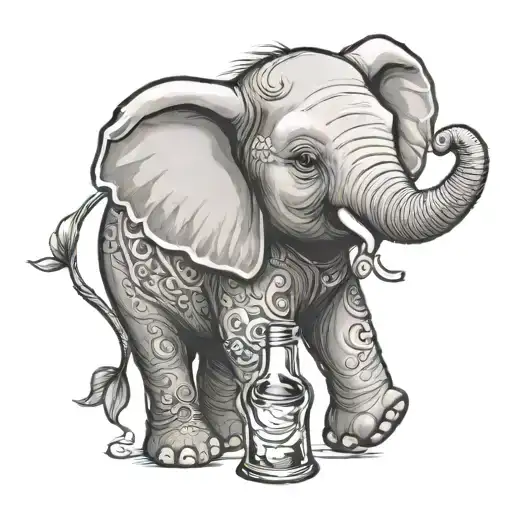 Cute Elephant Holding Wine