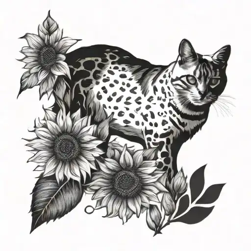 Tatttoo Of Dog Footprint And Cat With Sunflowers For Woman