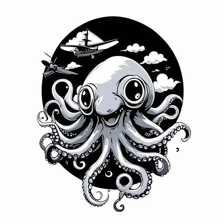 Octopuss And Ship Propeller Plane With A Minimalist