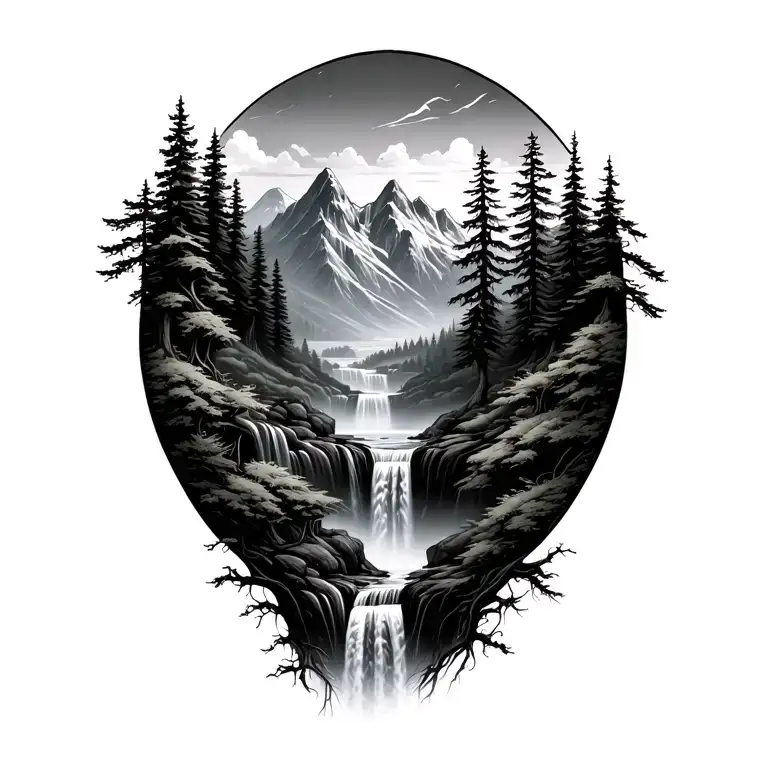 Mountains Trees Waterfall Flowing Vines