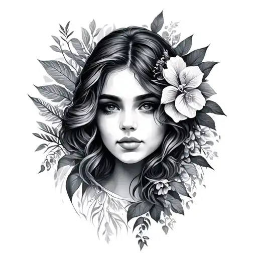 Lady Face Blended With Nature