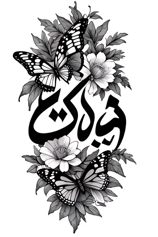 Tasheema In Arabic With Butterflies And Flowers For Sleeve