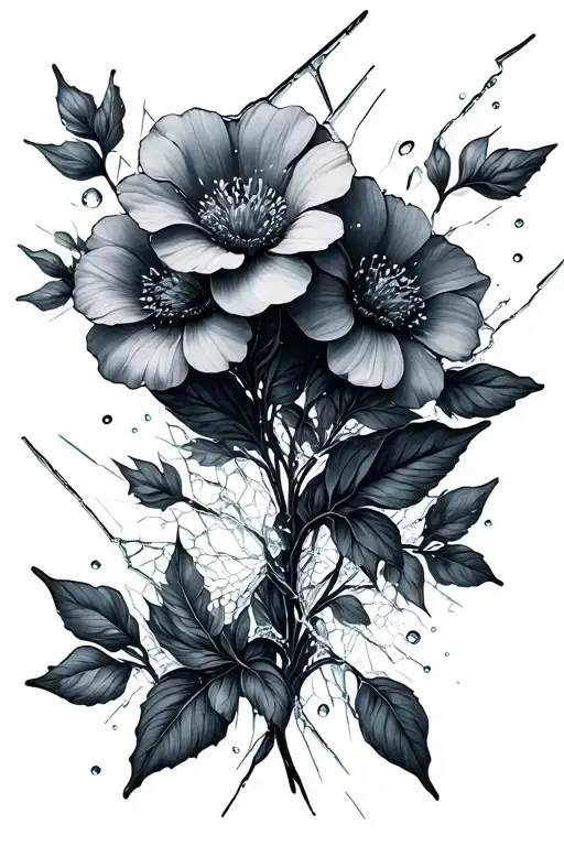 Broken Glass And Flowers Intertwined