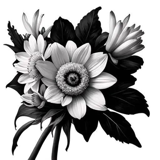 Narcissus And Daisy Flowers Bouquet Made