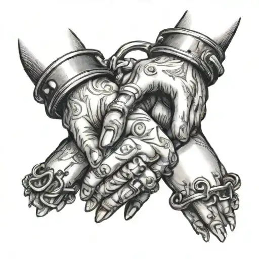 Thin Female Hands In Metal Cuffs