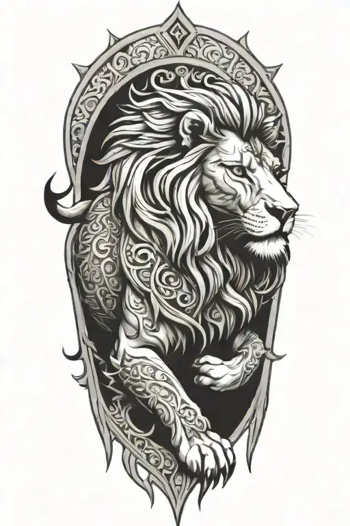 A Majestic Lion With Intricate Armor Designs Inspired By Christian Motifs