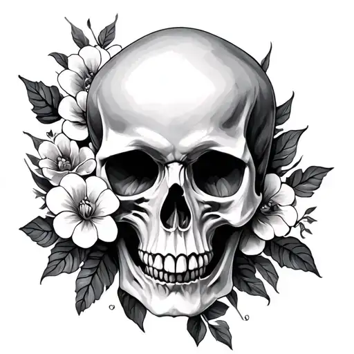 Skull And Flowers Intertwined