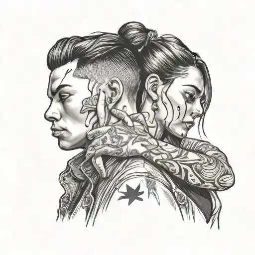 Sis Pulling Brother Hair Tattoo Holding