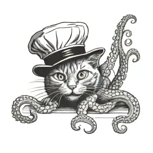 Cat And Octopus In Kitchen Chef Hat