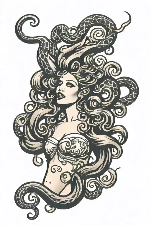 Sailor Jerry Style Pin-up Of Medusa Nude