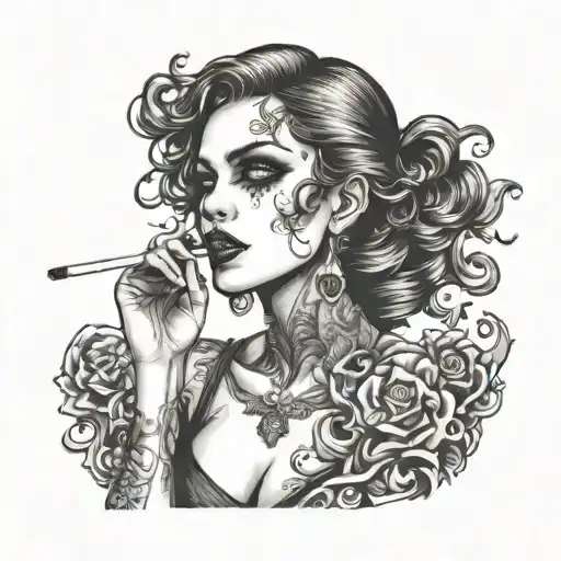 Sexy Goth Girl With Cigarette In The Mouth