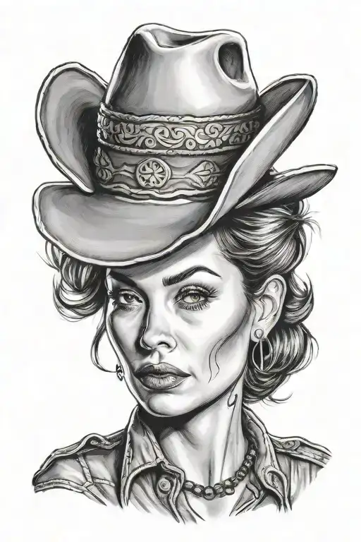 Realistic Lady Head Wearing Cowboy Hat