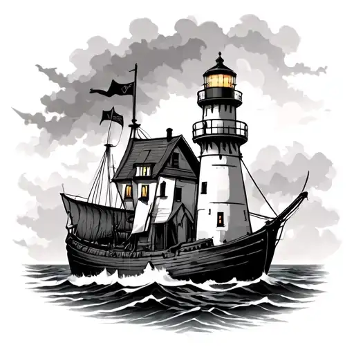 Lighthouse With Shipwreck