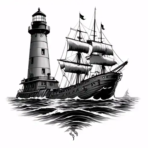 Lighthouse With Sinking Ship
