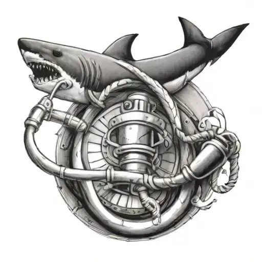 A Realistic Black And Grey Tattoo Of A Stethoscope Intertwined With A Shark