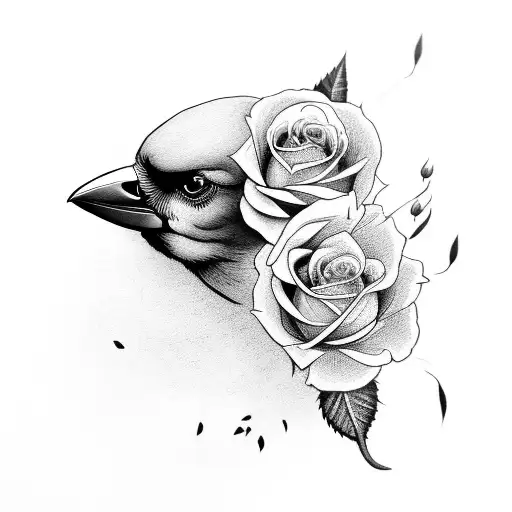 Crow With Roses And A Moin
