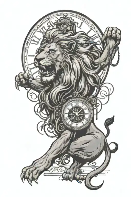 Lion Roaring With Clock