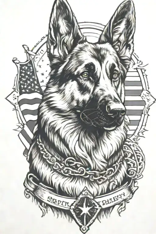 German Shepherd Portrait With Bracelet Saying Diabetic Mountain Scene American Flag