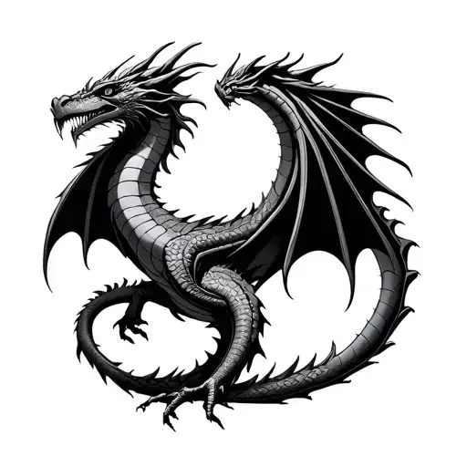 Mechanical Dragon Surrounding Mayan Sun In Black Only