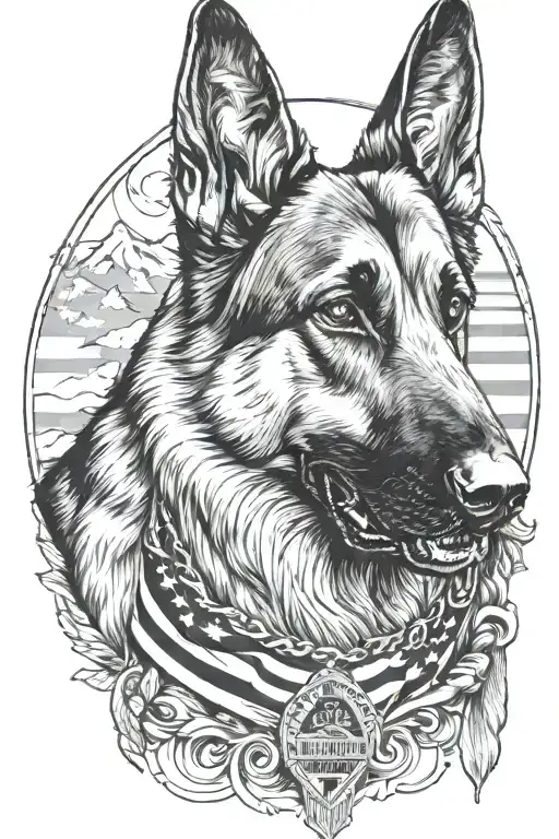 German Shepherd Portrait With Bracelet Saying Diabetes Mountain Scene American Flag