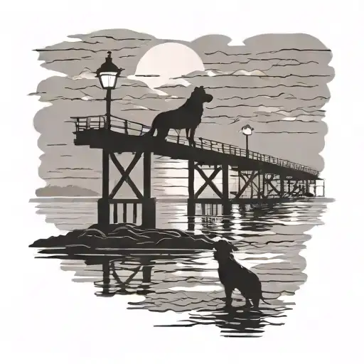Sunset Pier With Dog Silloette