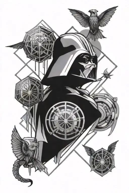 Geometric Tattoo With Designs From Star Wars And Harry Potter