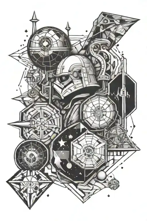 Geometric Tattoo With Designs From Star Wars And Harry Potter