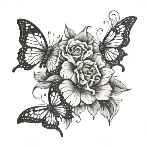 Feminine Gothic Flowers And Butterflies