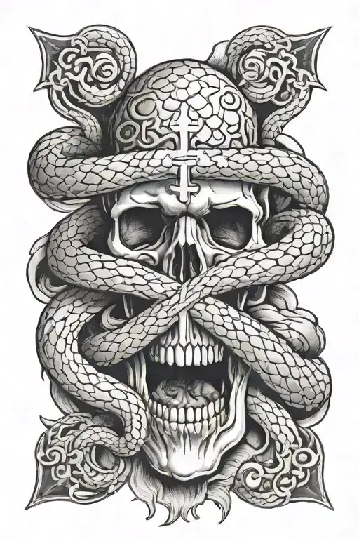 Old Scholl Cross Surrounded By Snake