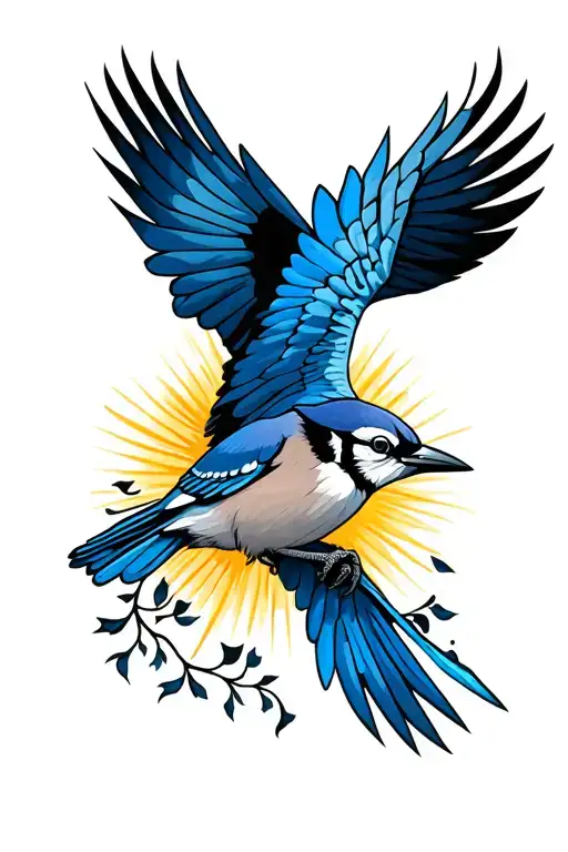 Blue Jay Bird Flying Towards The Sun