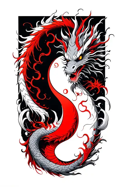 Red Chinese Dragon With Yin Yang Wrap Around Thigh