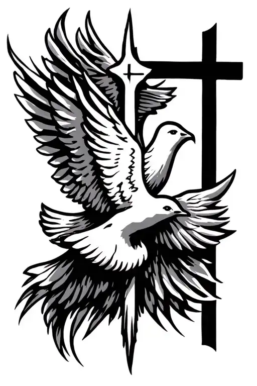 Holy Spirit And Cross Tattoo Design Dove Jesus Religious Catholic