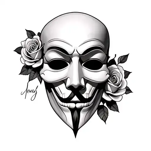 Anonymous Mask With Roses And A Skull