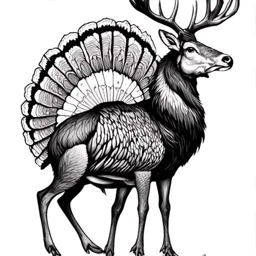 Elk Deer And Turkey Inrertwined