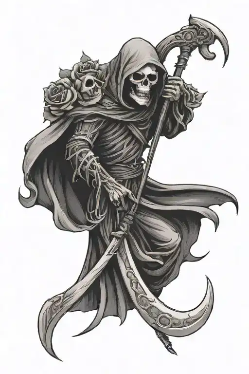 Grim Reaper Holding A Scythe With Gothic Roses