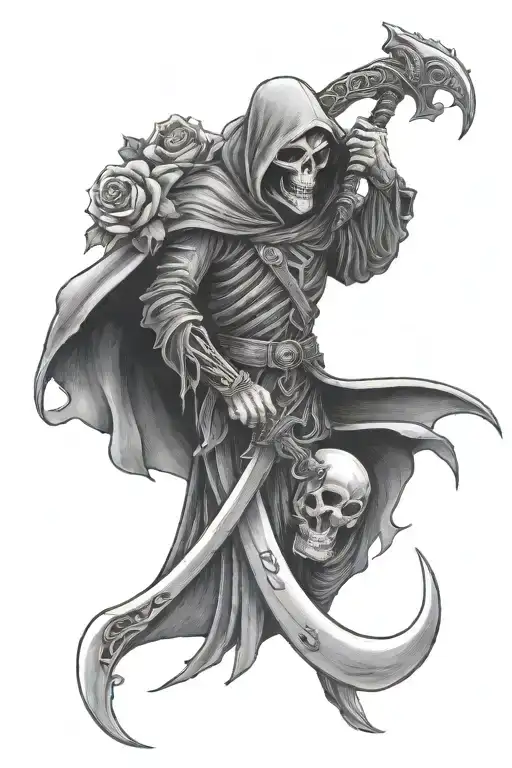 Grim Reaper Holding A Scythe With Gothic Roses