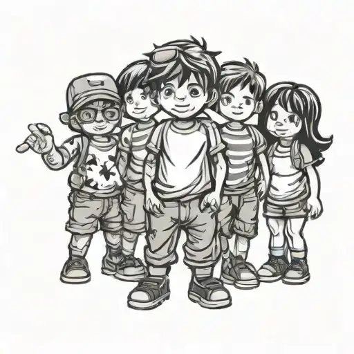 5 Kids Standing Stickefigure