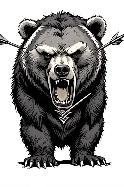 Realistic Standing Angry Bear With Arrows Piercing Its Fur
