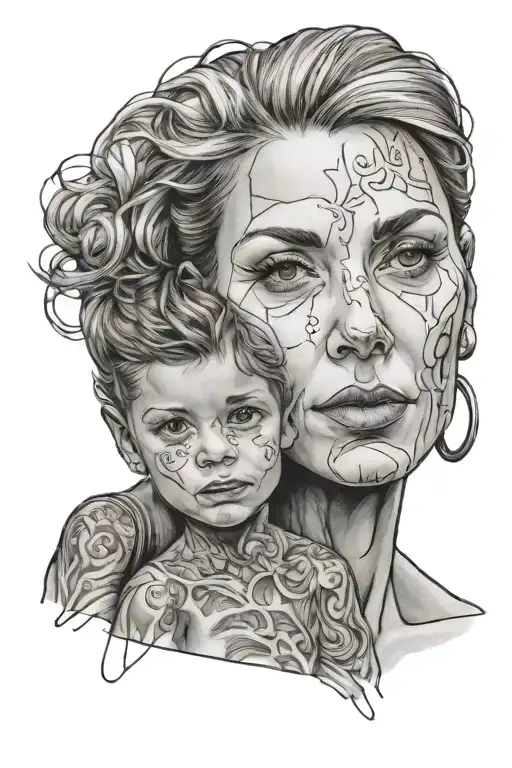 Face Portraits Of Wife And Son Looking