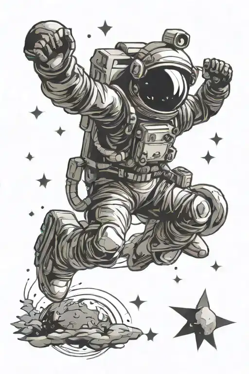 Astronaut Floating With Stars And Sun