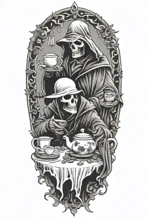 Grim Reaper And Plague Doctor Having A Tea Party